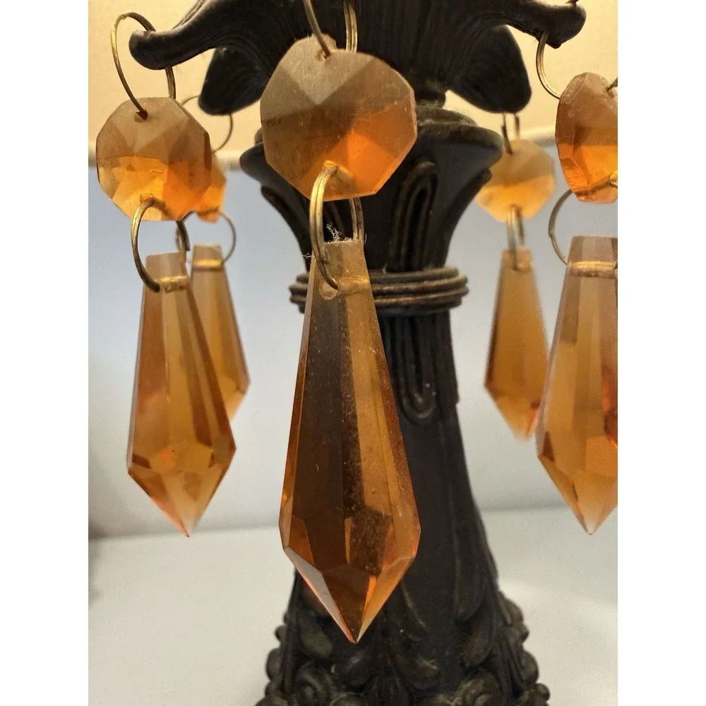 Vintage‎ Brown Resin Table Lamp Amber Plastic Fringe Dangles 19